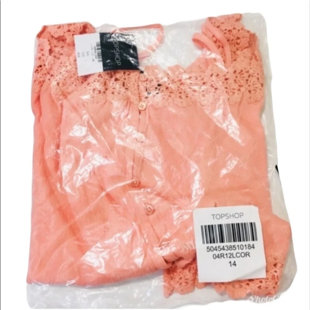 TopShop Womens Orange Cold Shoulder Elbow Sleeve Button Crop Tank Top Sz 10 New
